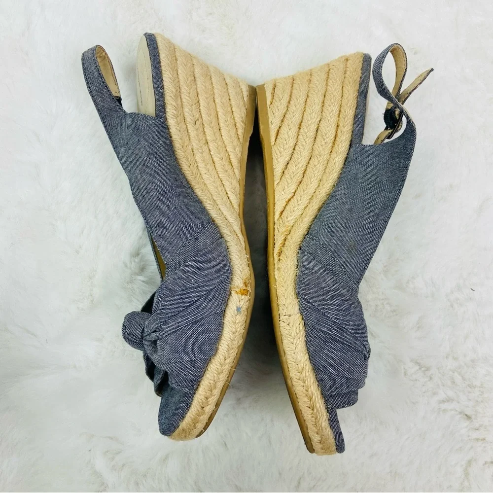 Lands' End denim Blue espadrille Wedge Sandals size 10